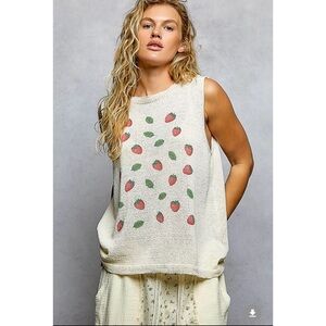 POL Strawberry Print Sleeveless Top